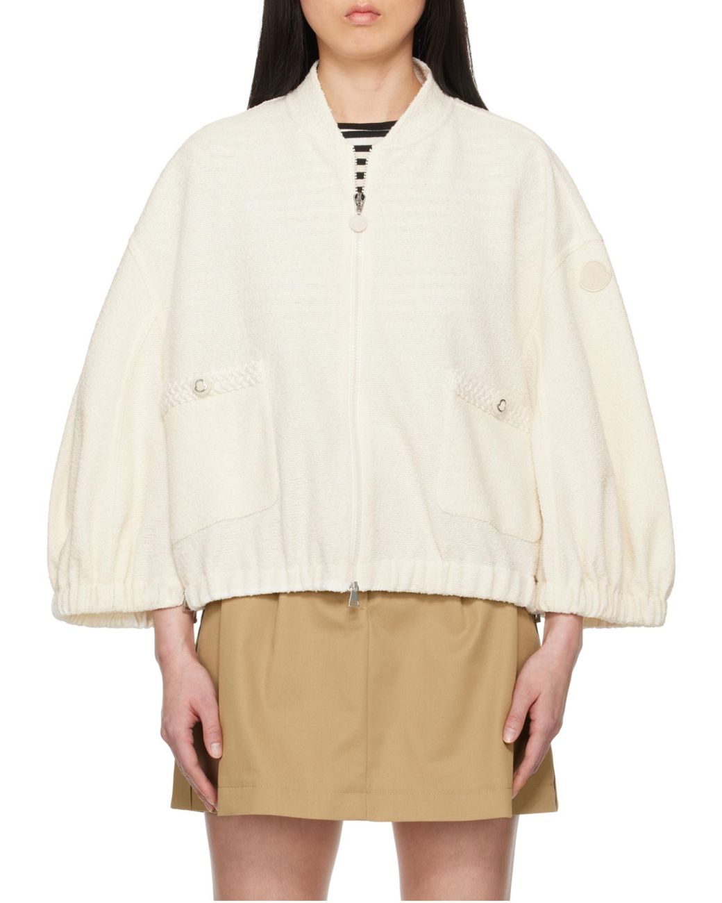 Moncler White 2-In-1 Bouclé Zip-Up Cardigan