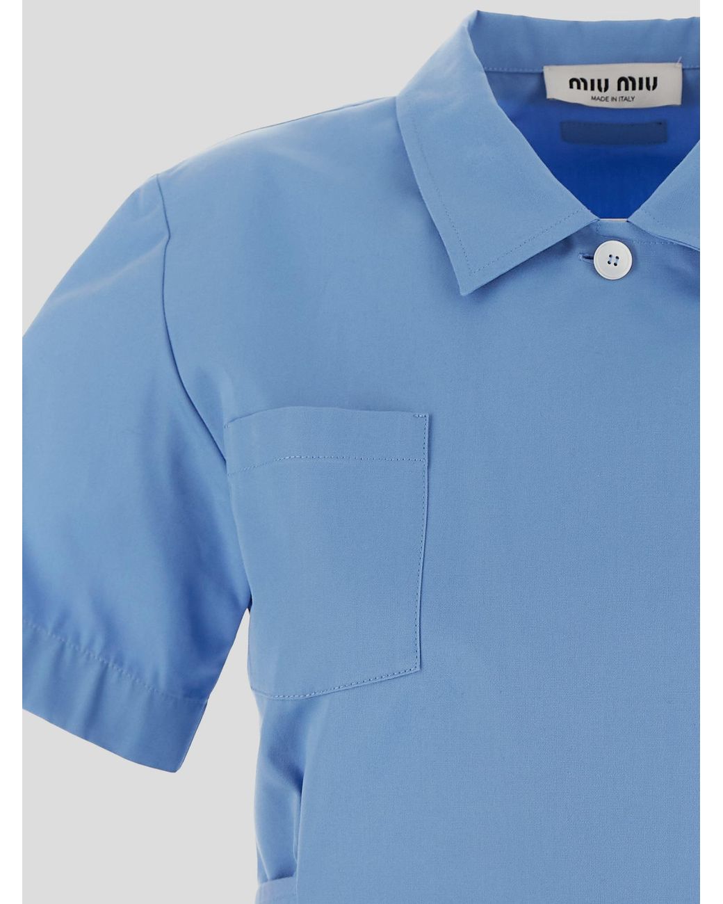 Miu Miu Blue Double-Breasted Short-Sleeved Shirt