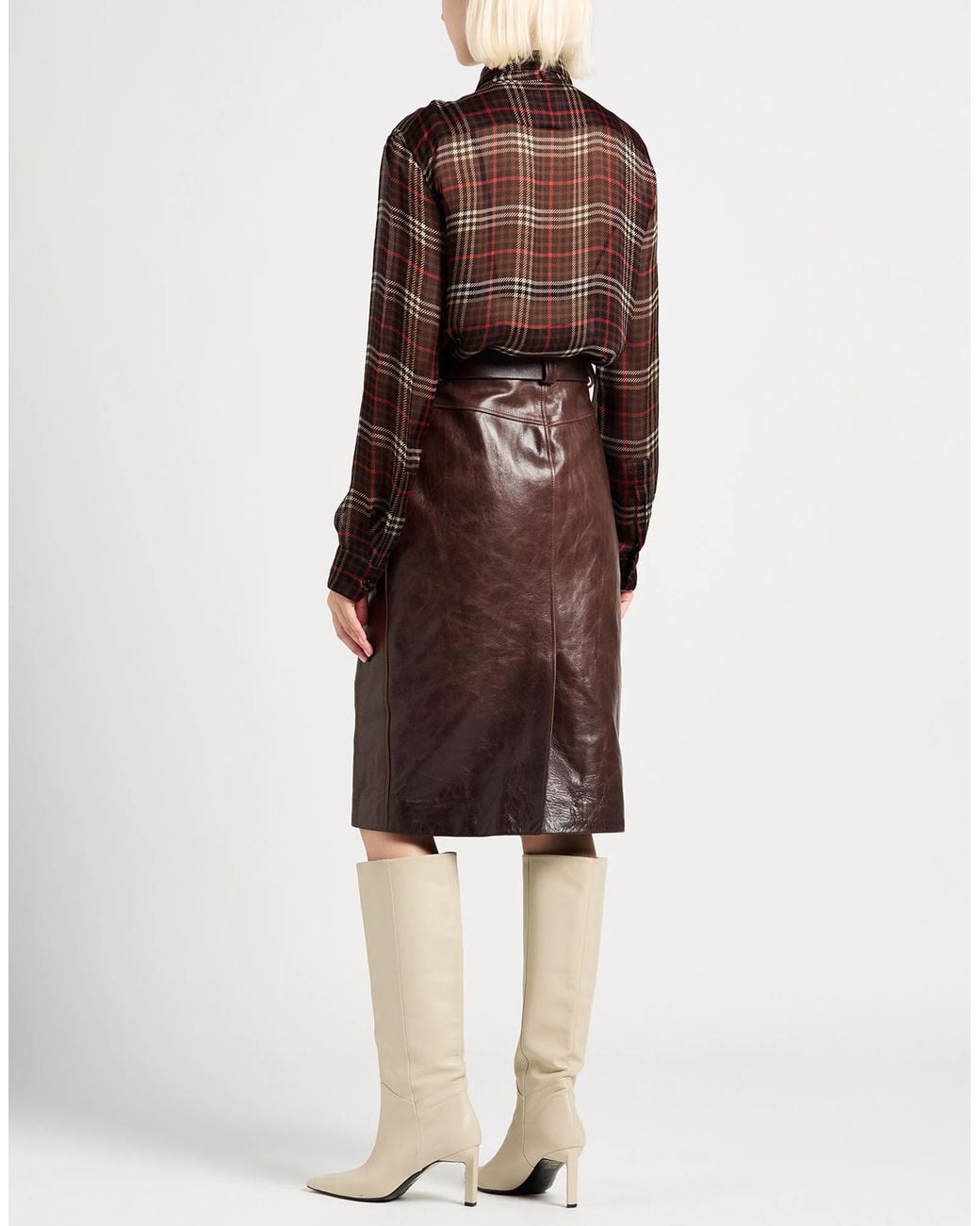 Saint Laurent Brown Simple Leather Skirt