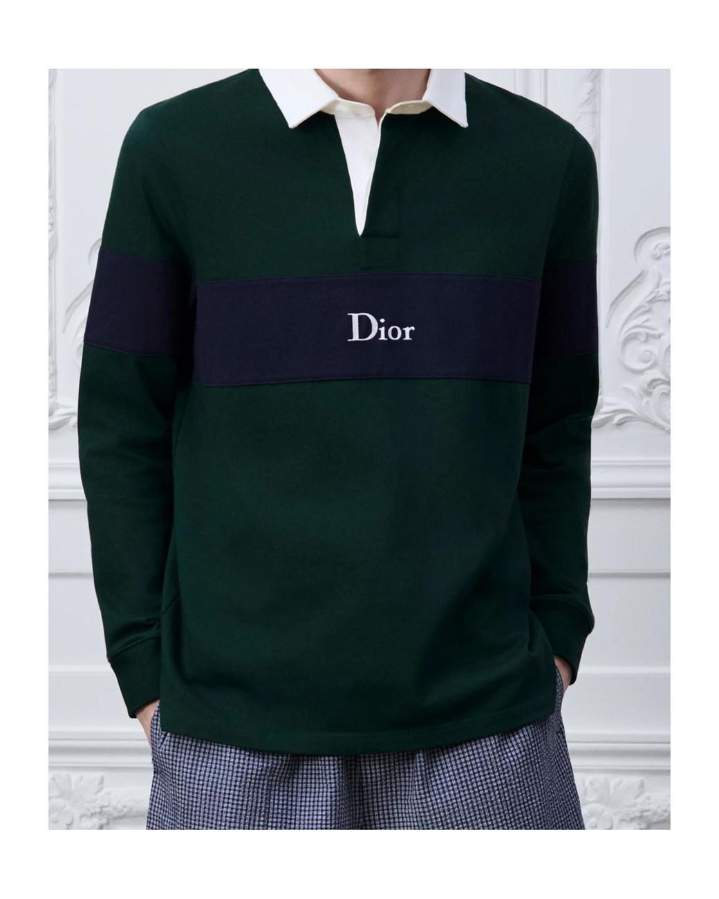 Dior Green Logo Long-Sleeve Polo Shirt for men
