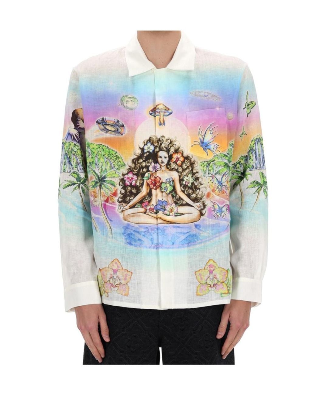 Casablanca White Long Sleeve Camp Collar Shirt for men