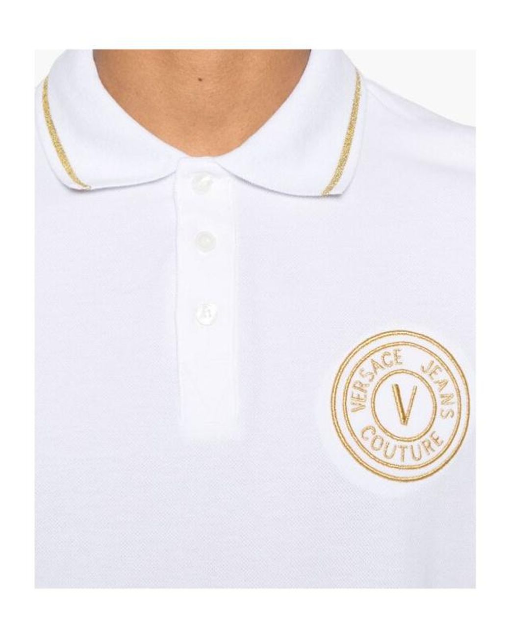 Versace Jeans White Couture Logo Embroidered Polo Shirt for men