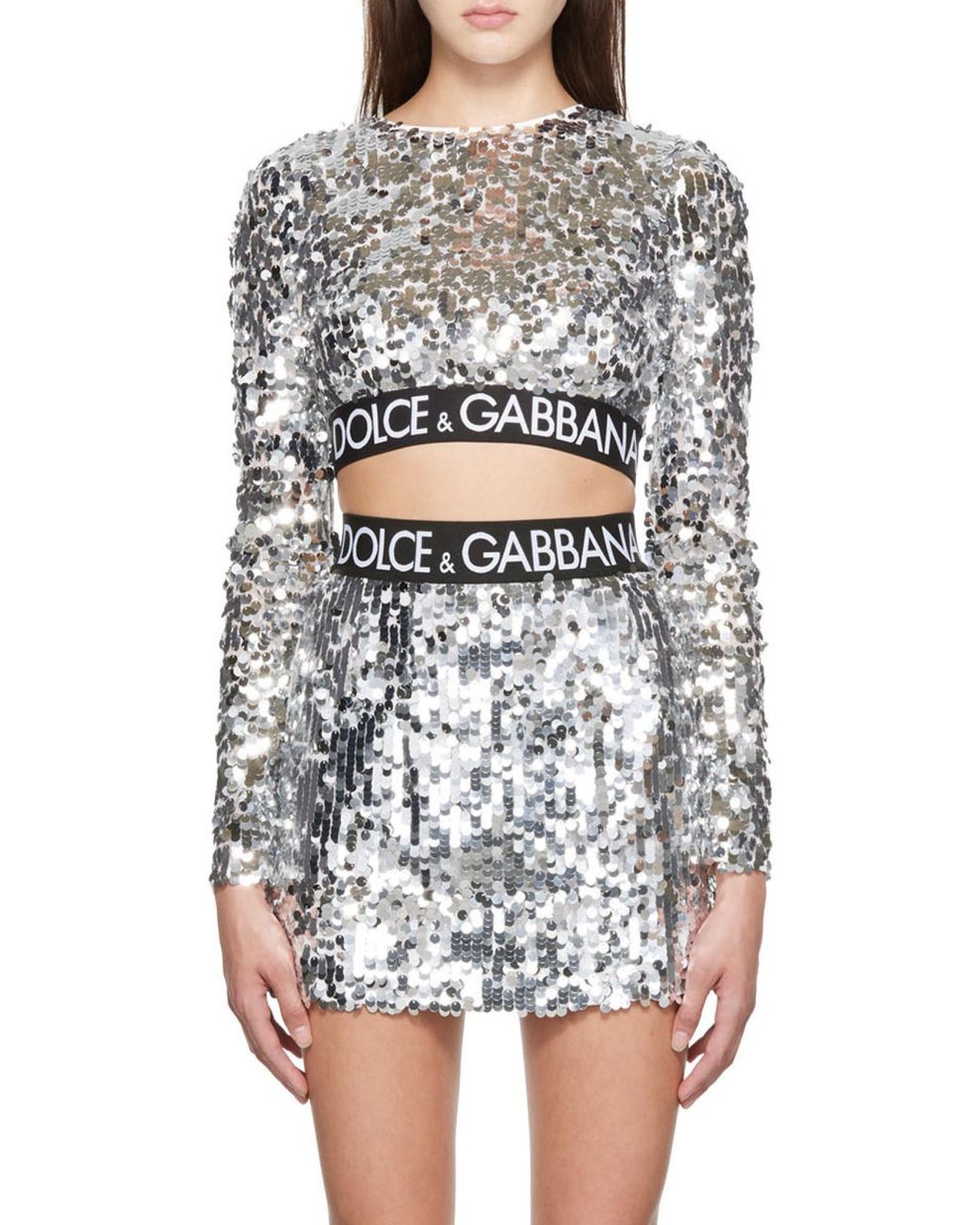 Dolce & Gabbana White Sequin Embellished Crewneck Top