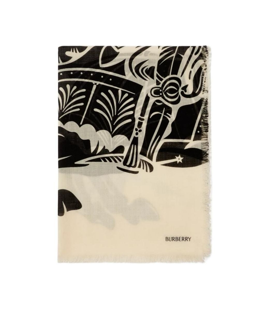 Burberry White Ekd Motif Frayed-Edge Scarf