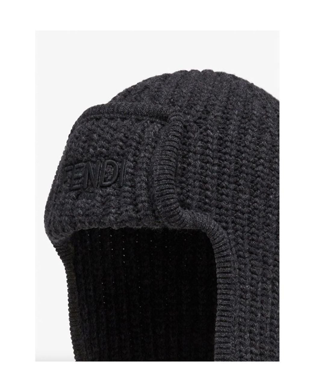 Fendi Black Ribbed Beanie Hat for men