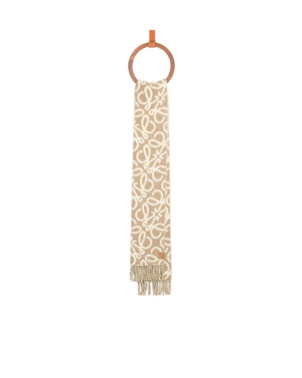 Loewe White Anagram Fringed Scarf