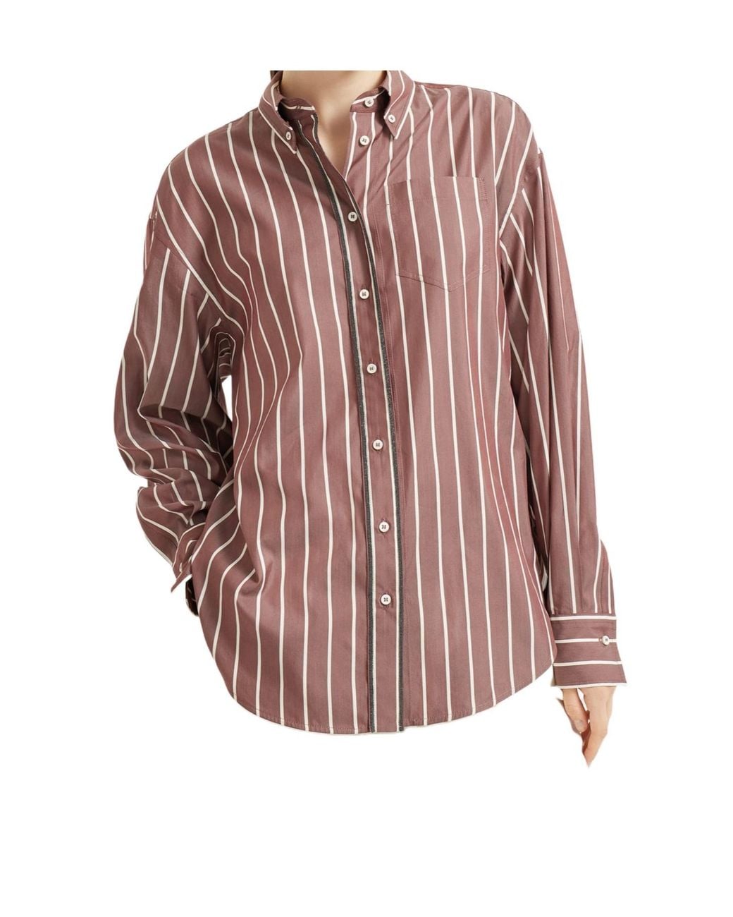 Brunello Cucinelli Pink Striped Poplin Shirt
