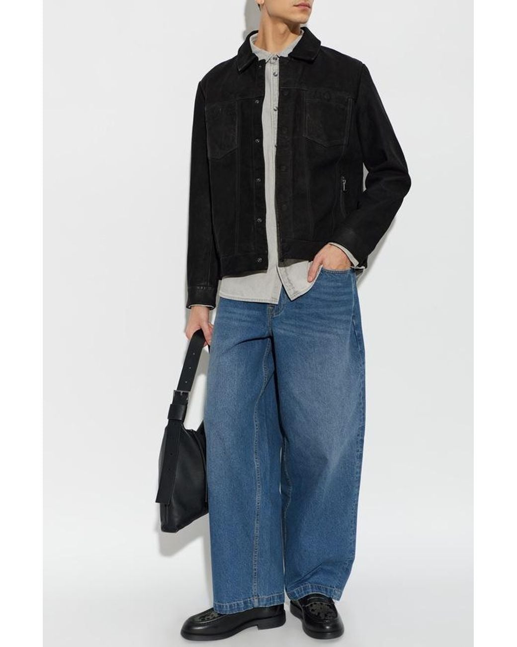 AllSaints Black Classic Single-Breasted Leather Jacket for men