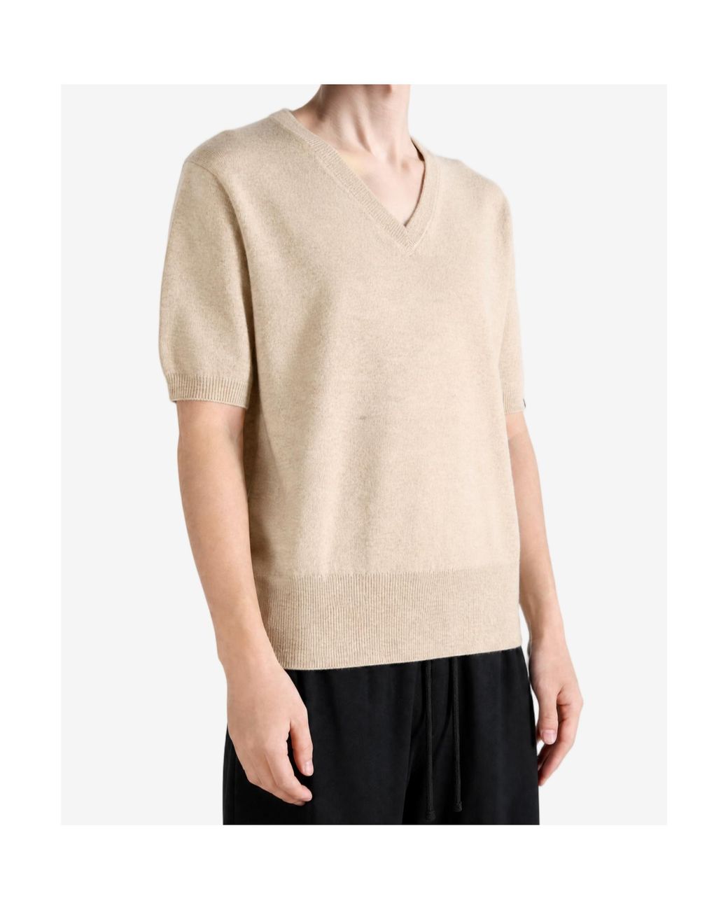 Extreme Cashmere Natural Short-Sleeved V-Neck Sweater for men