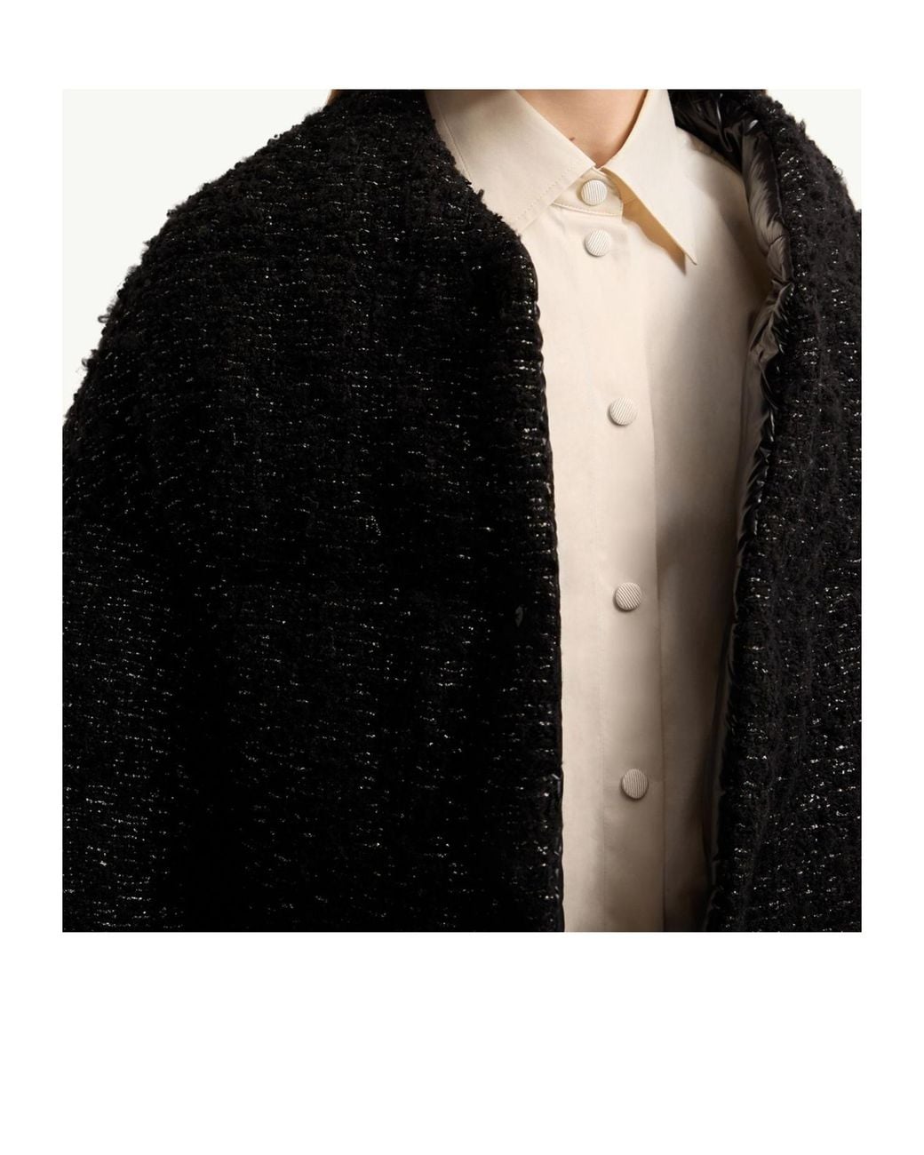 Moncler Black Wool Blend Tweed Cape