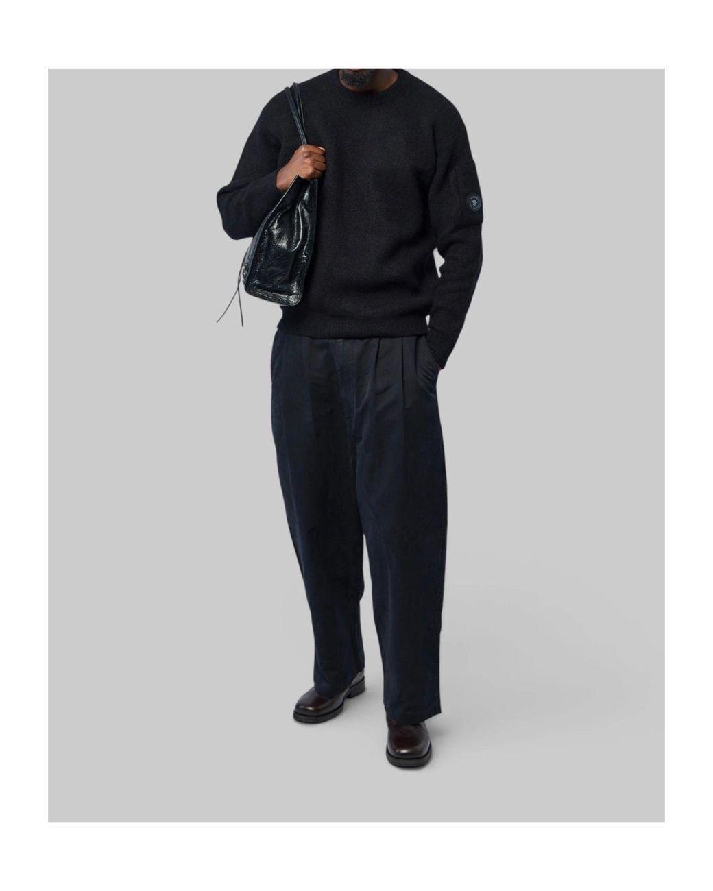 C P Company Black Long-Sleeved Crew-Neck Knit Top for men