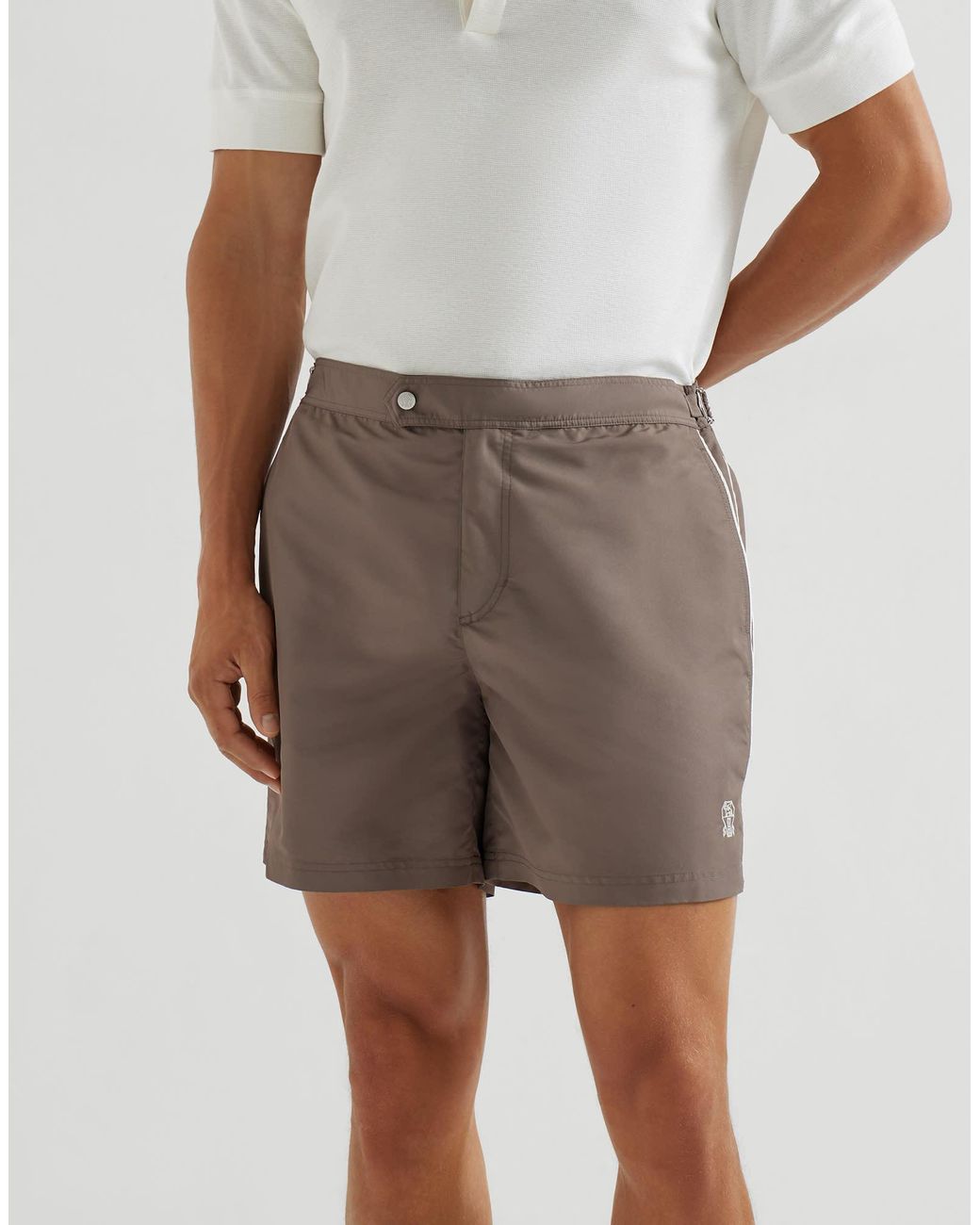Brunello Cucinelli Gray Nylon Swim Shorts With Tabbed Waistband And Piping for men