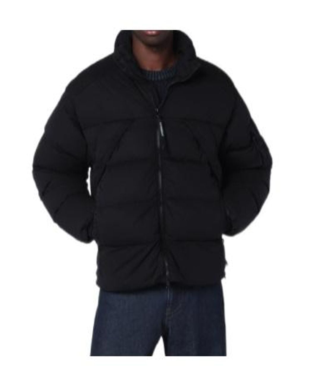 C P Company Blue Long-Sleeve Zip-Up Down Jacket for men