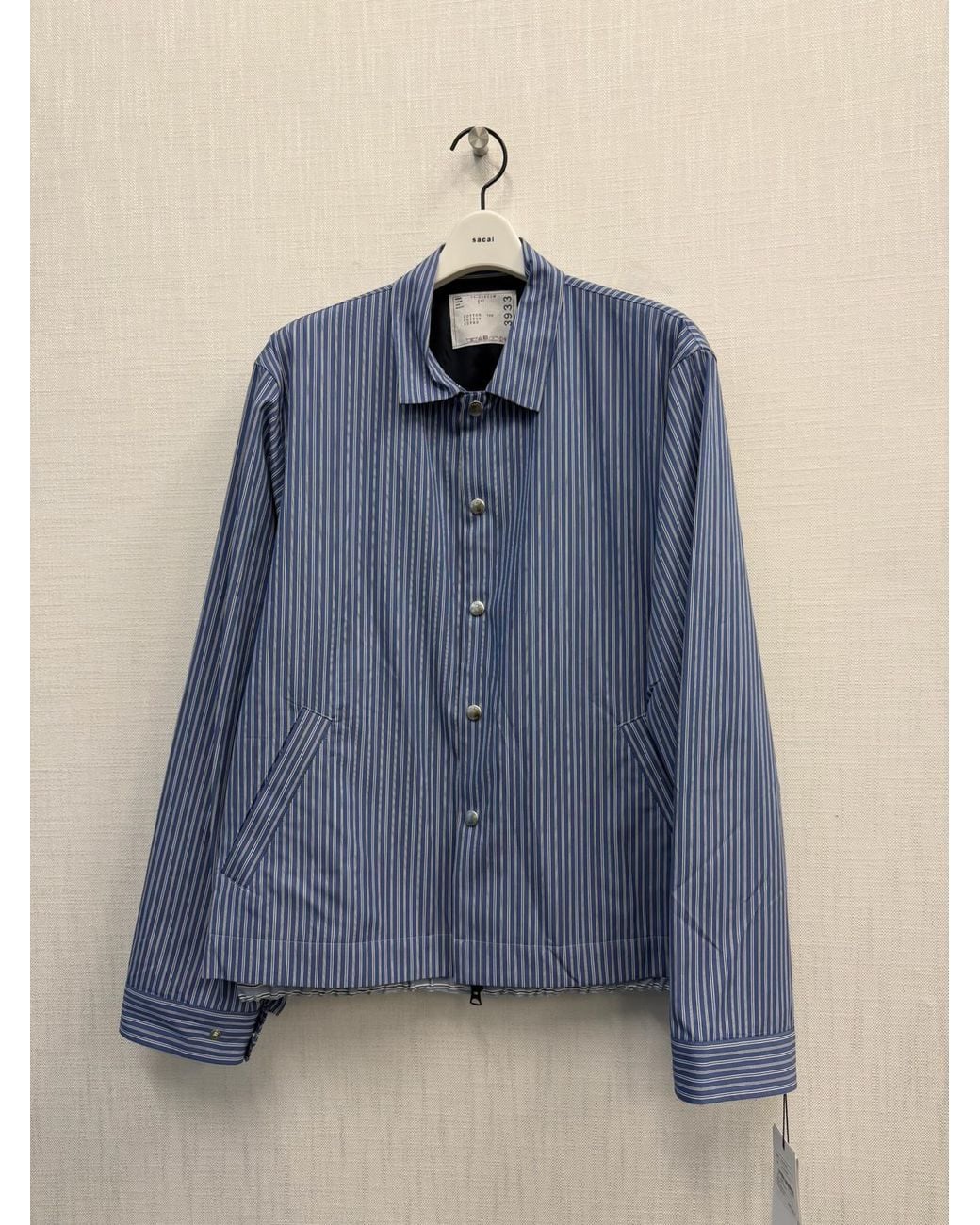 Sacai Blue Striped Overshirt for men