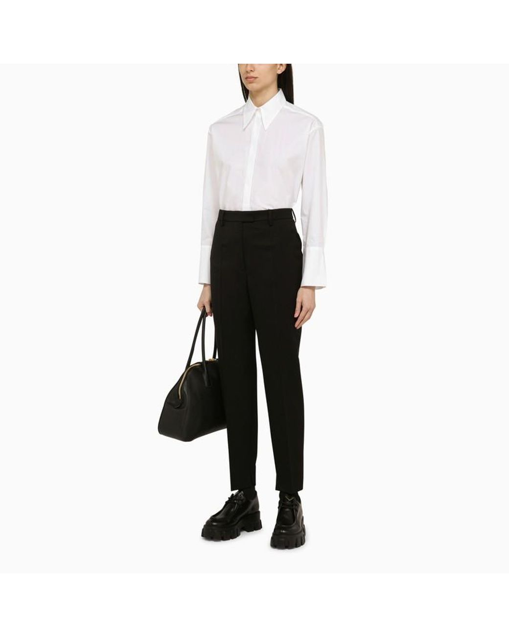 Prada Black Pleated Tapered-Leg Trousers