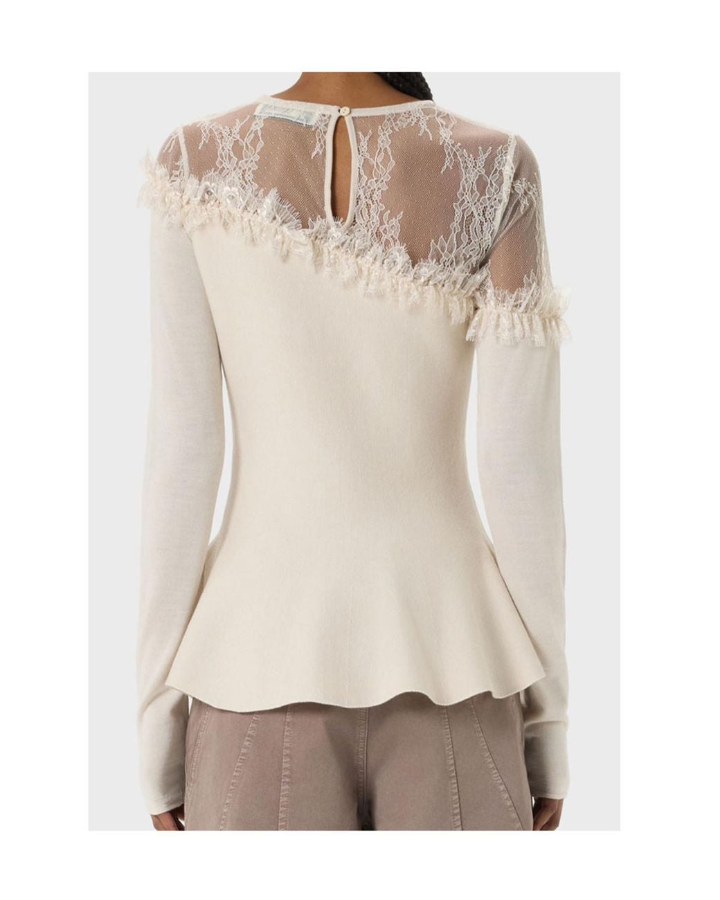 Blumarine White Wool Jumper With Tulle Yoke