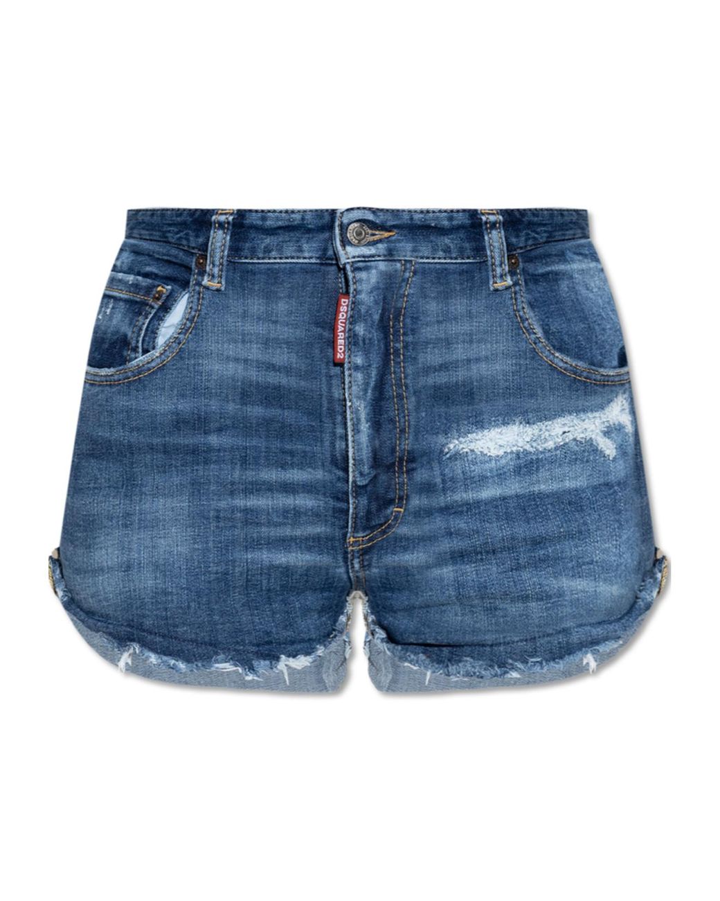 DSquared² Blue Logo Patch Distressed Shorts
