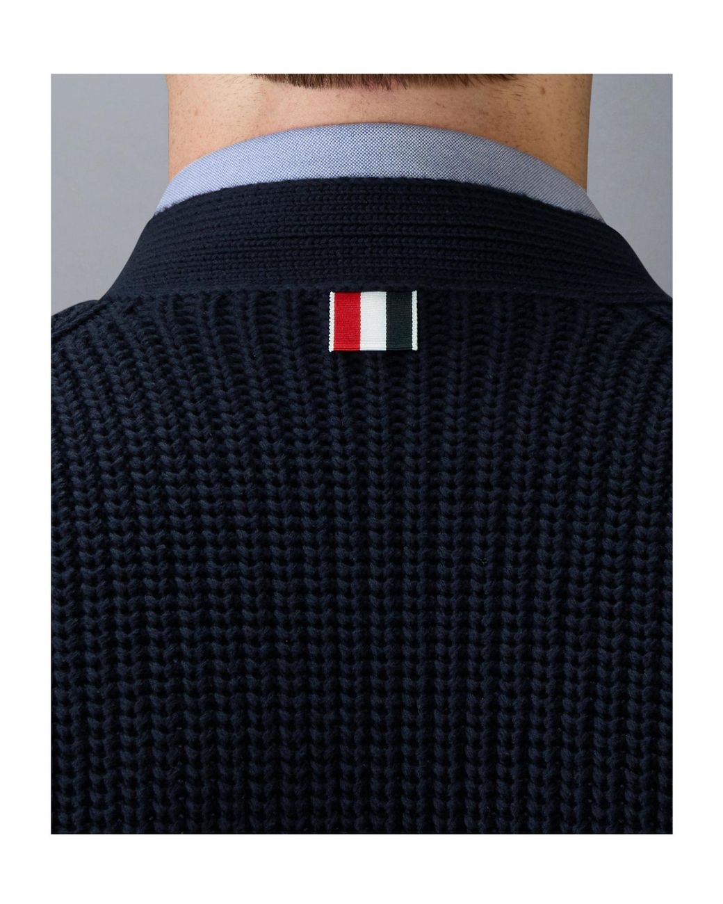 Thom Browne Blue Button-Fastening V-Neck Cotton Cardigan for men