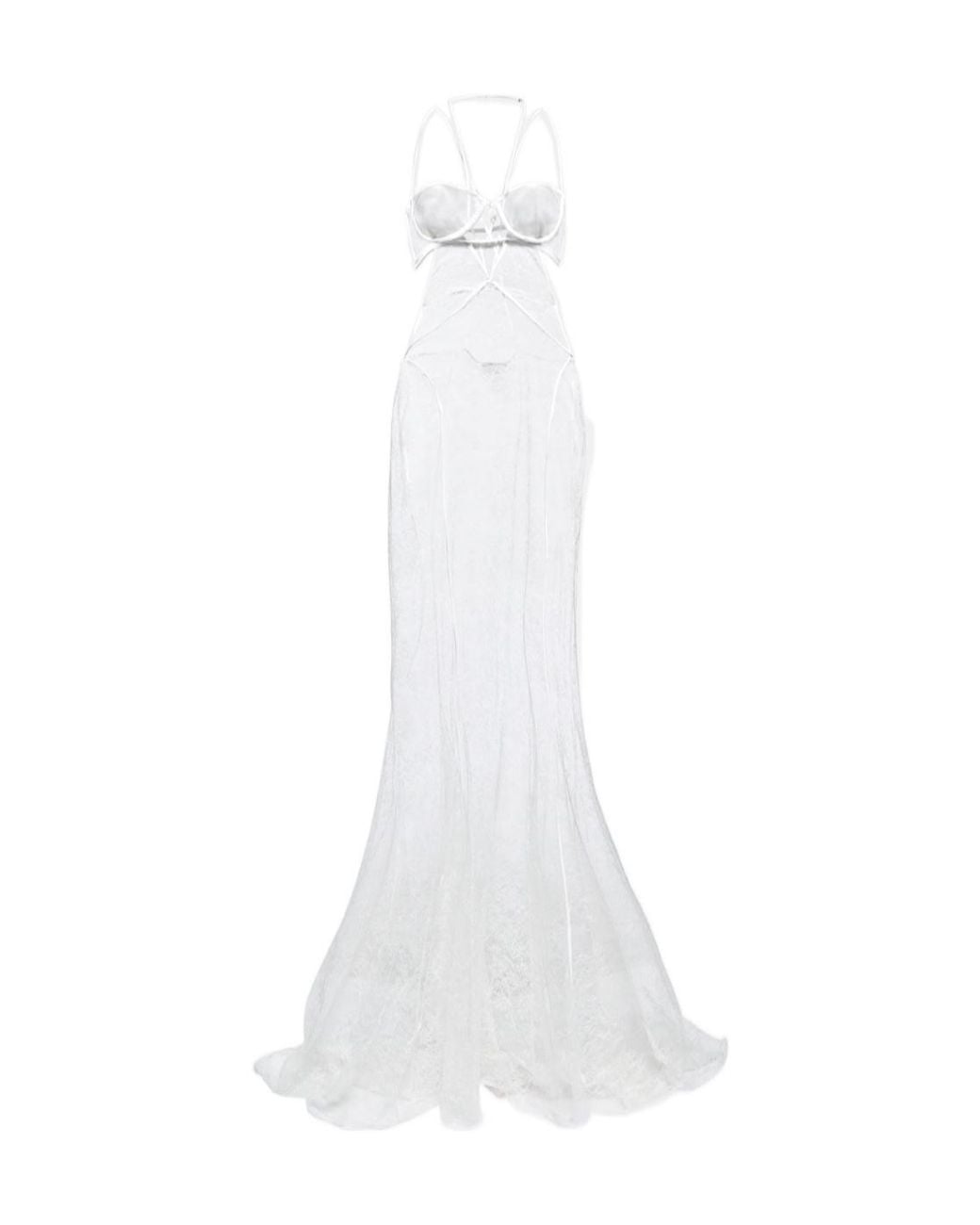 Nensi Dojaka White Bridal Halterneck Lace Gown