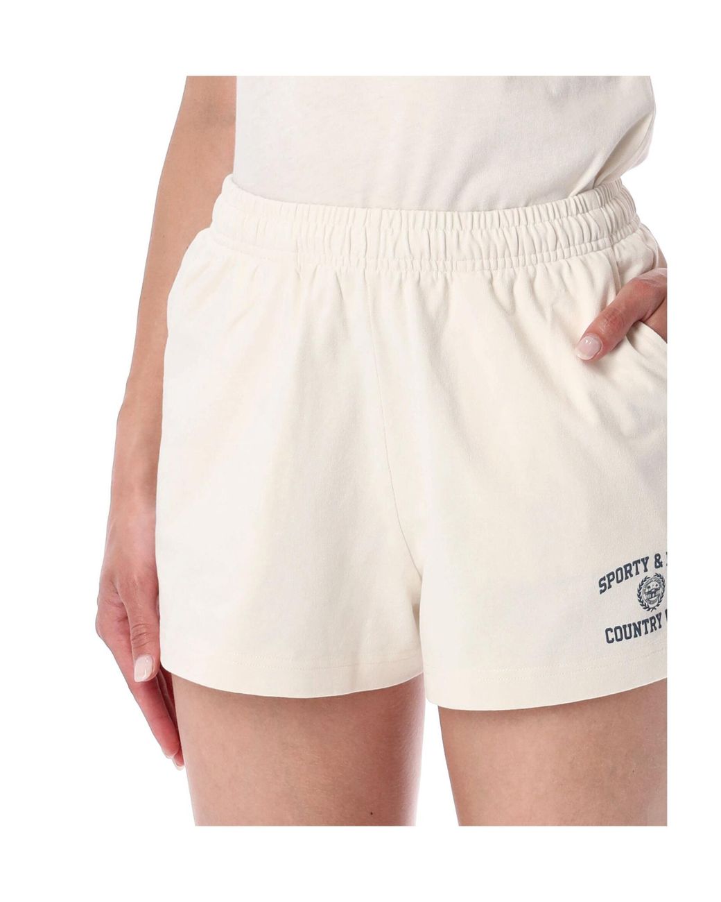 Sporty & Rich White Varsity Crest Disco Shorts