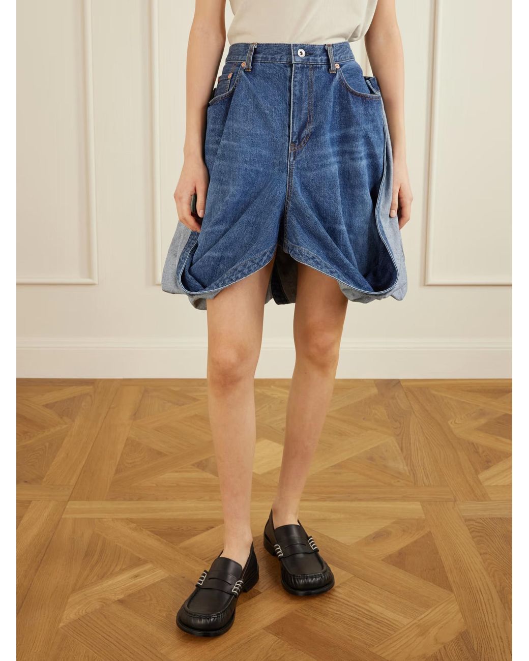 Sacai Blue Folded Denim Skirt