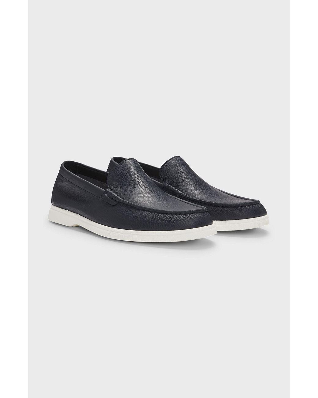 Boss Blue Leather Slip-On Loafers for men