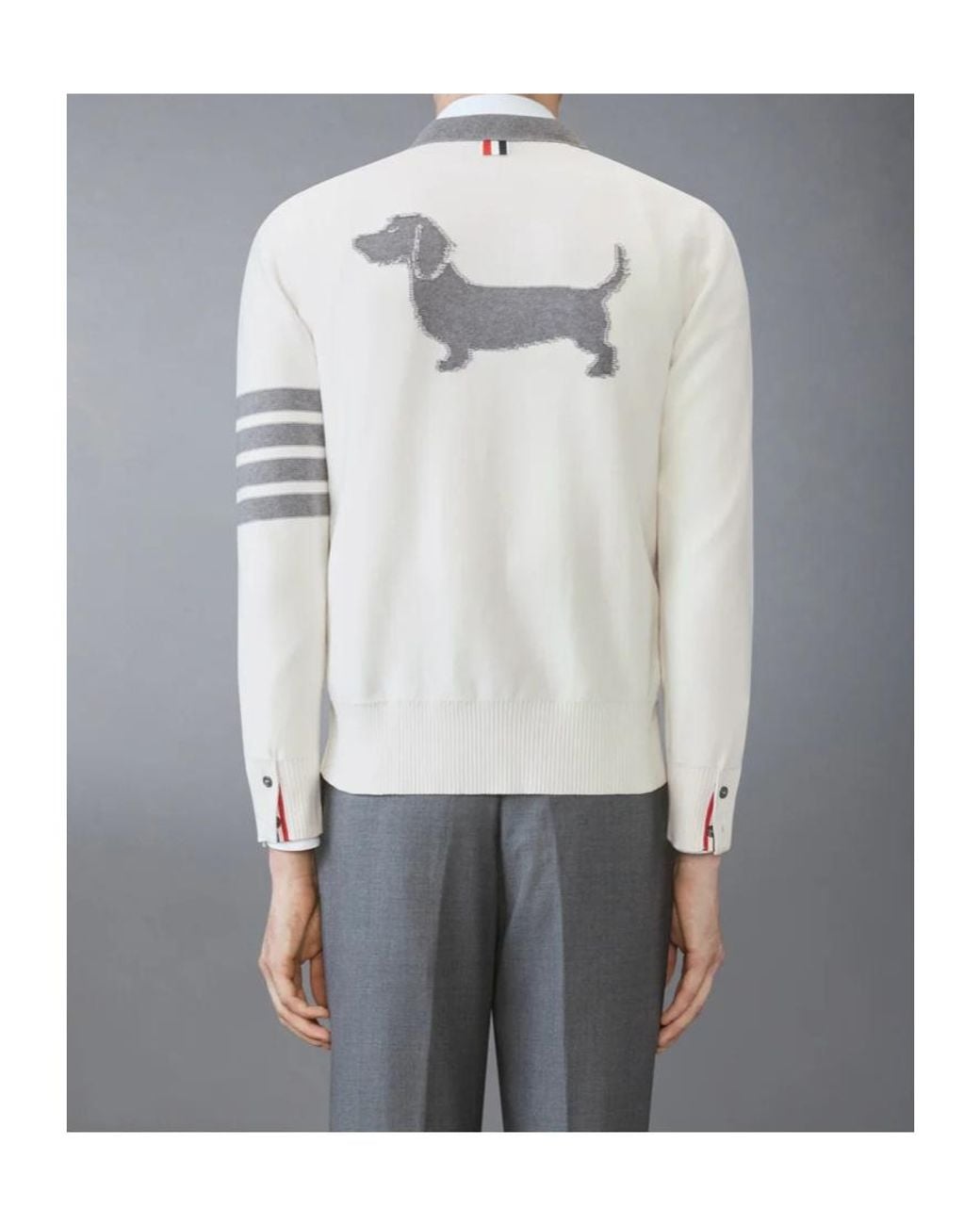Thom Browne Gray V-Neck Knitted Cardigan for men