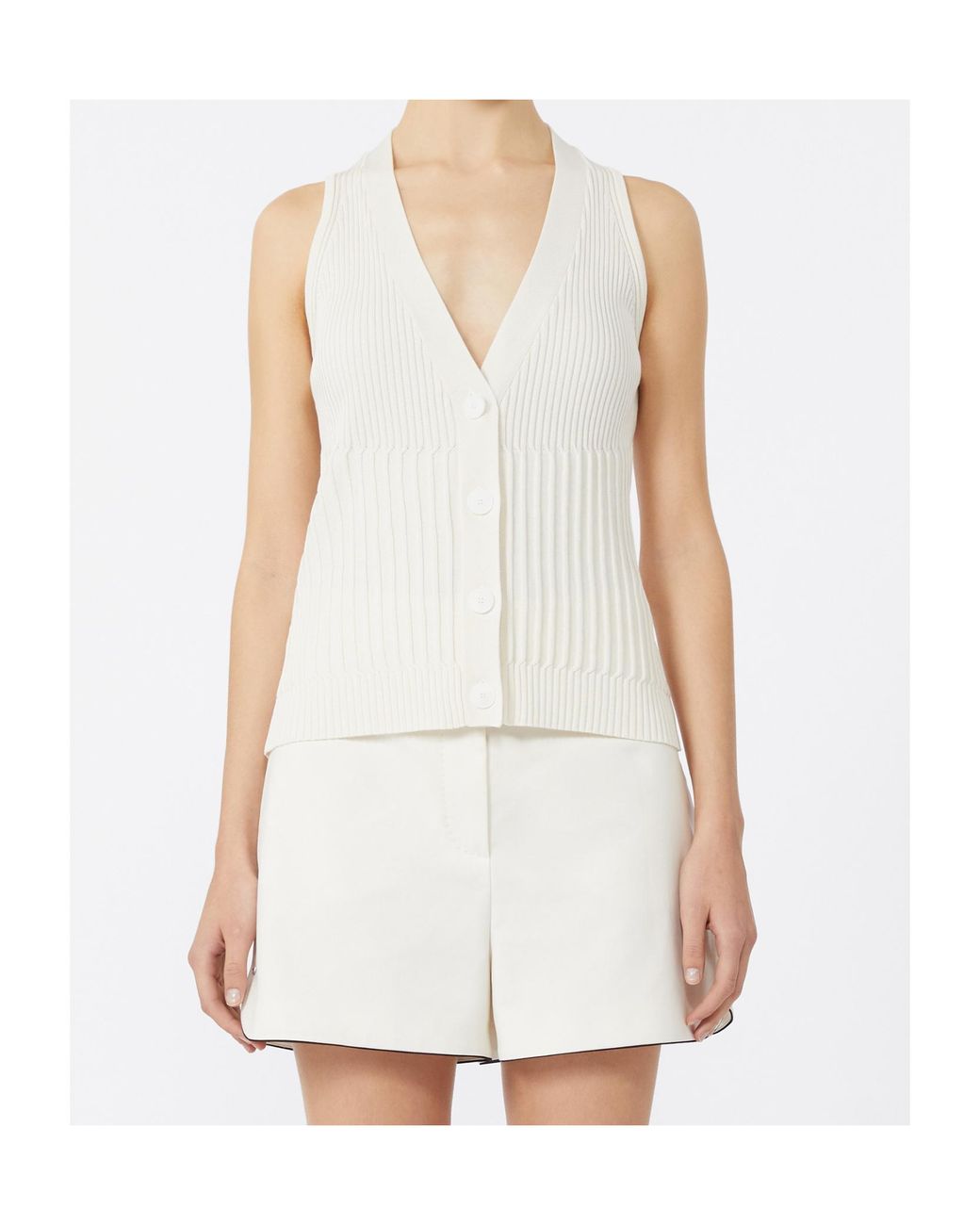 Max Mara White Cotton Yarn And Viscose Crepe Gilet