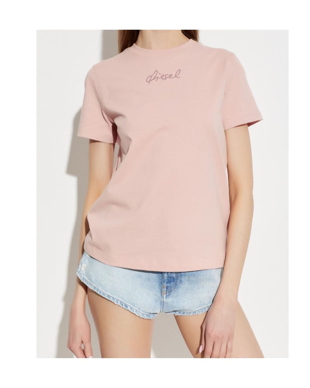 DIESEL Pink T Reg S 2 Rhinestone Logo T-Shirt