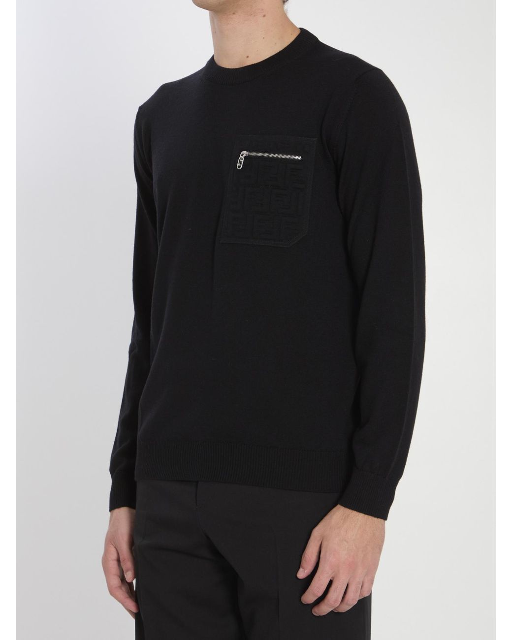 Fendi Black Ff Embossed Crewneck Jumper for men