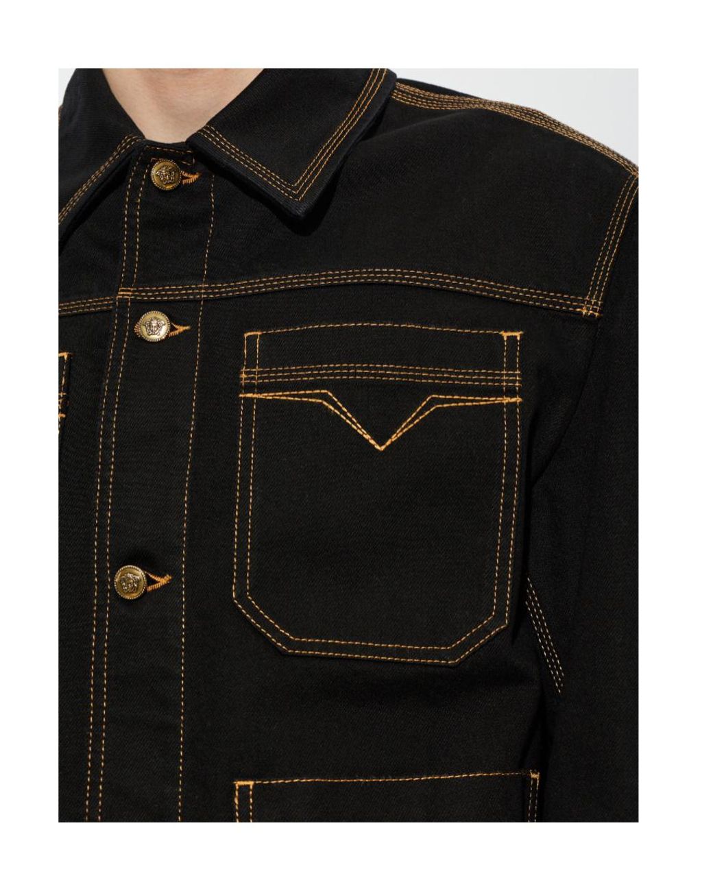 Versace Black Button-Up Denim Blouson for men