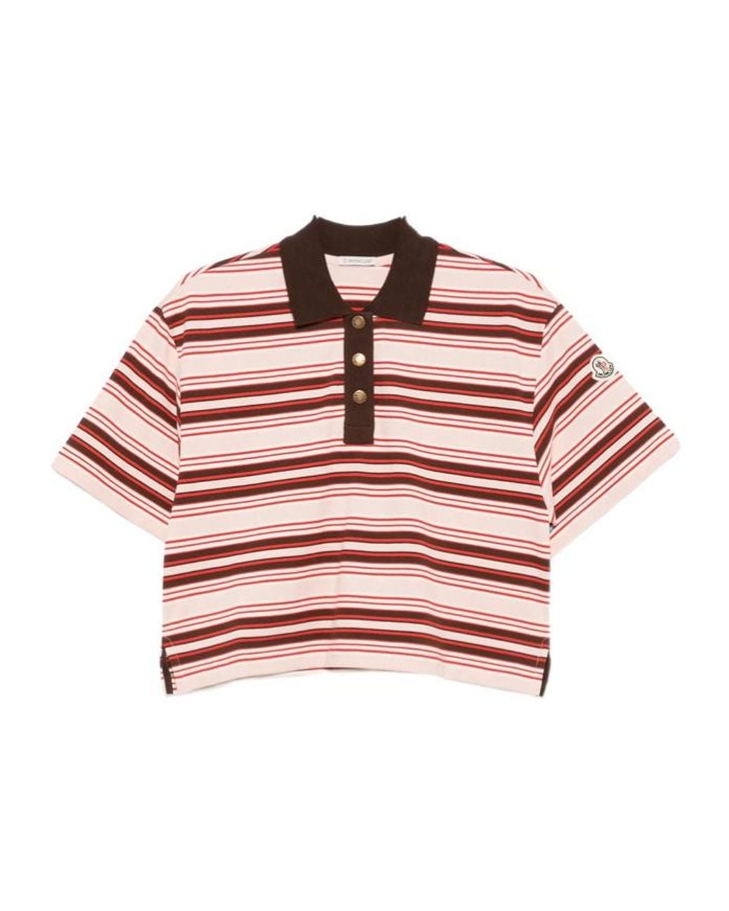 Moncler Pink Striped Short-Sleeve Polo Shirt