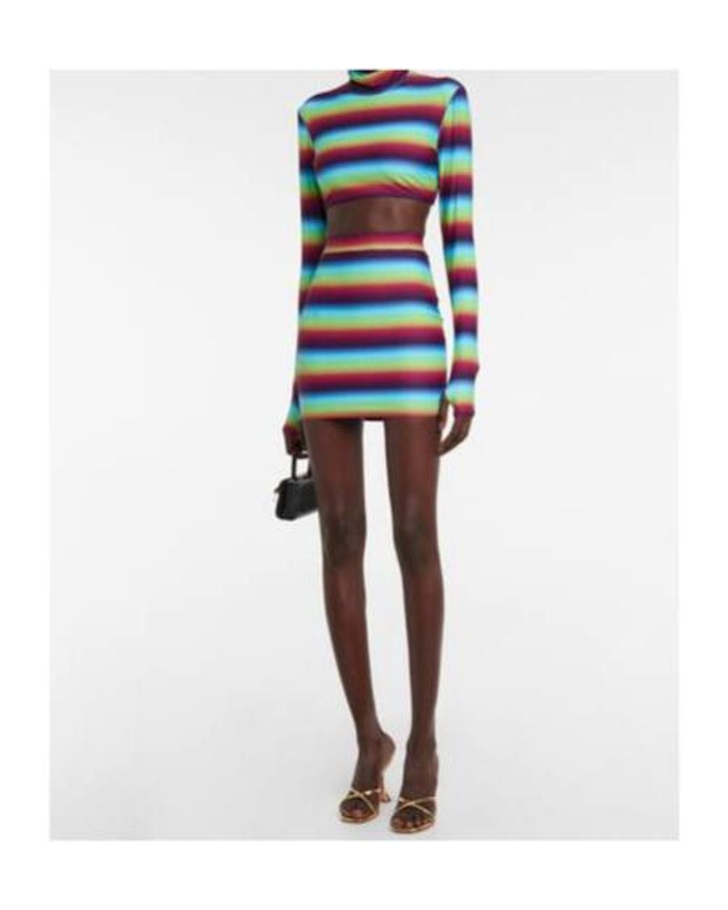 Alex Perry Blue Striped Crêpe Crop Top