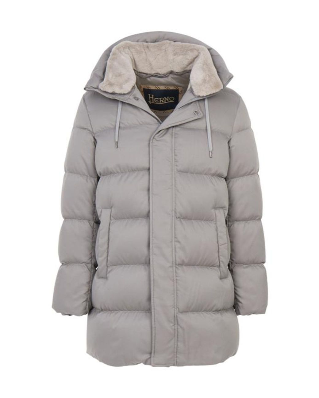 Herno Gray Quilted Hooded Down Jacket for men