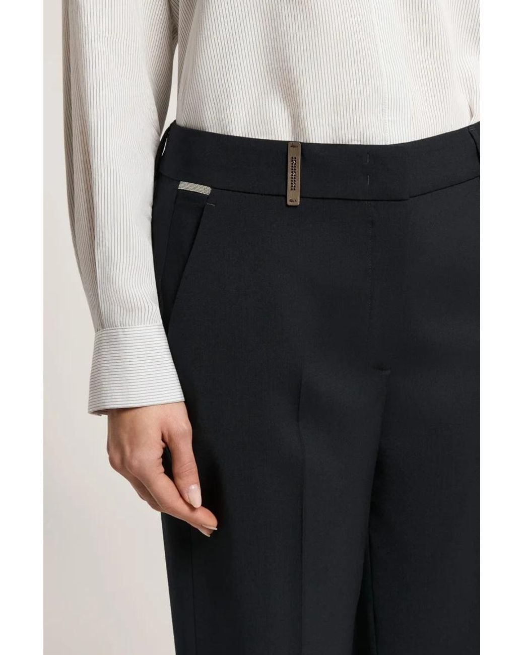 Peserico Black Turn-Up Tailored Trousers