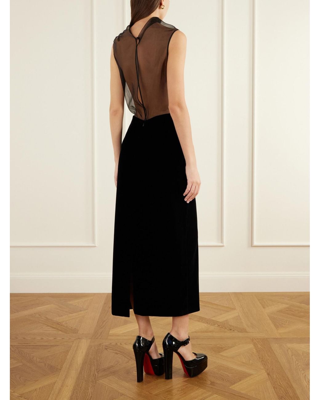 Brandon Maxwell Black The Delphine Silk-Organza And Cotton-Blend Velvet Midi Dress