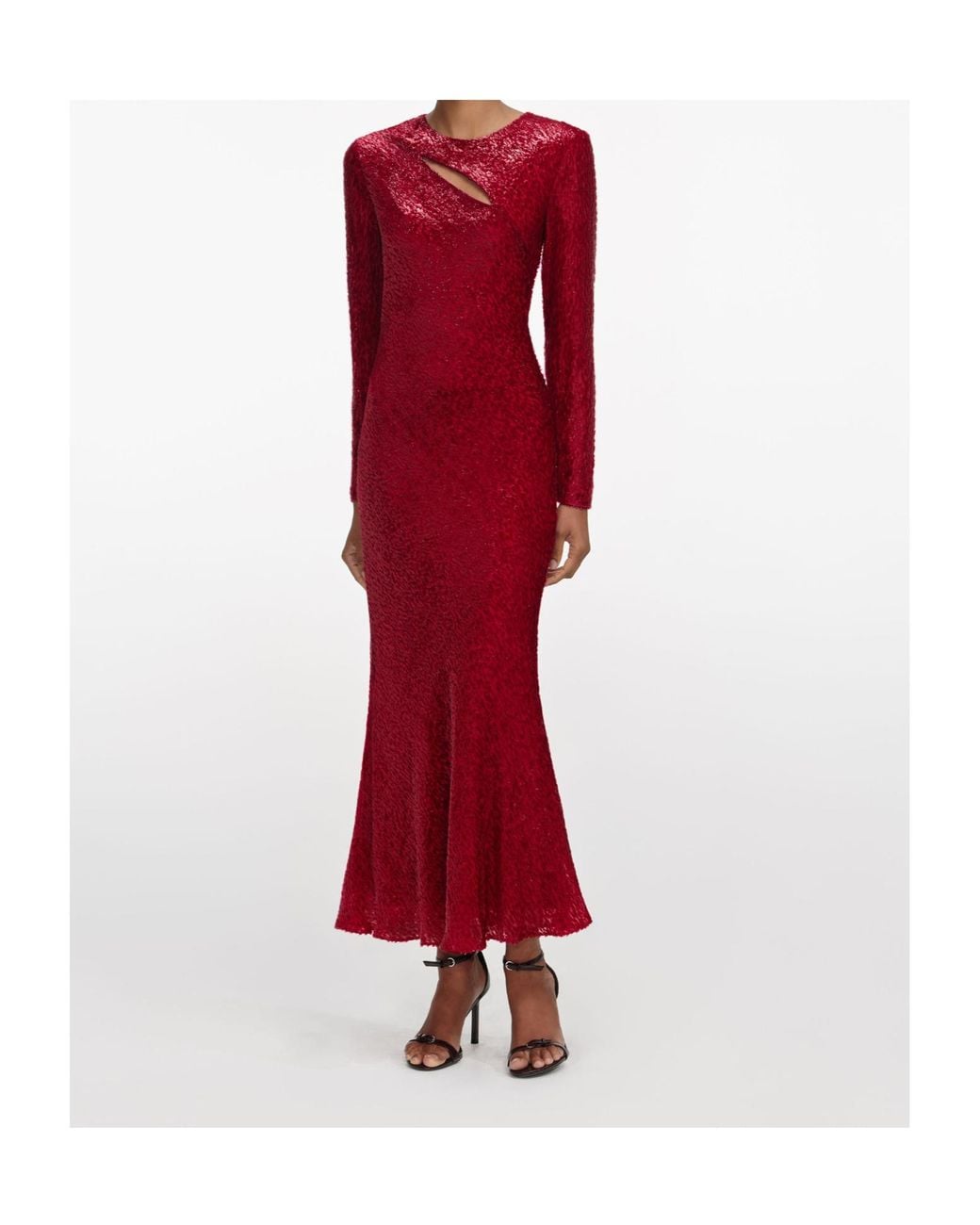 Self-Portrait Red Lurex-Detail Silk Dress