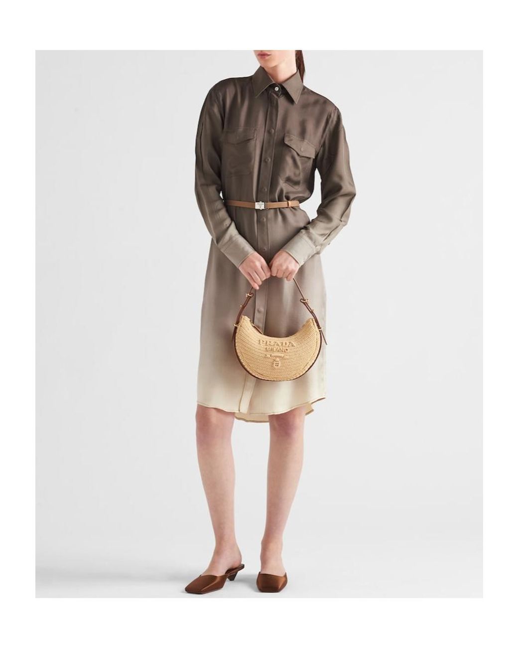 Prada Natural Arqué Woven Zipped Shoulder Bag