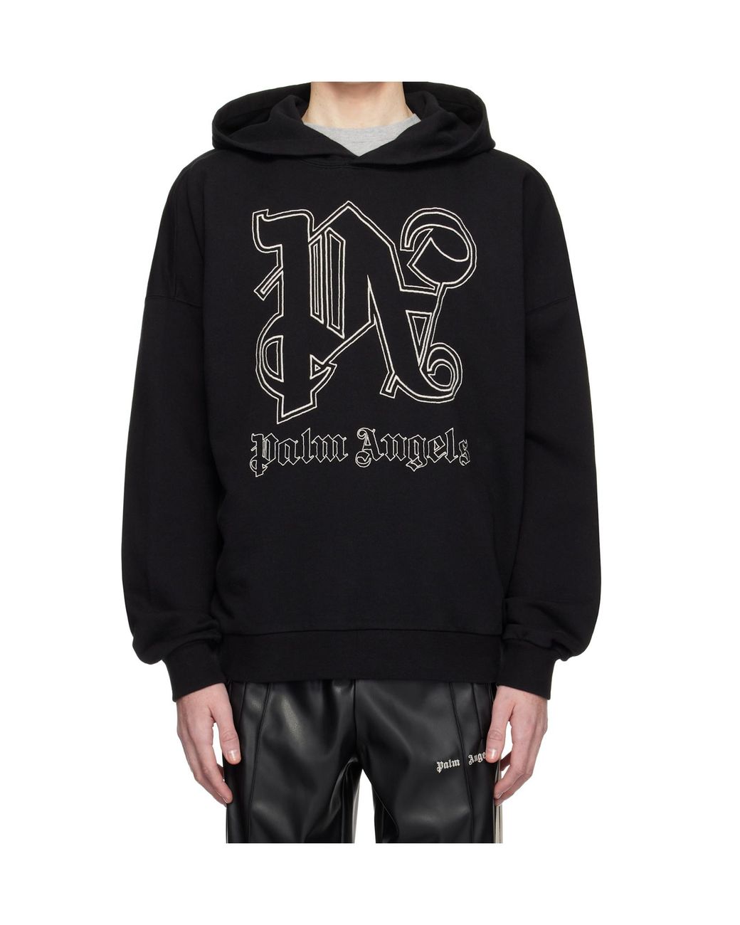 【関税込み】PALM ANGELS PA MONOGRAM STATEMENT JERSEY HOODIE Palm Angels Hoodie Back Burning Monogram Hoody in Black