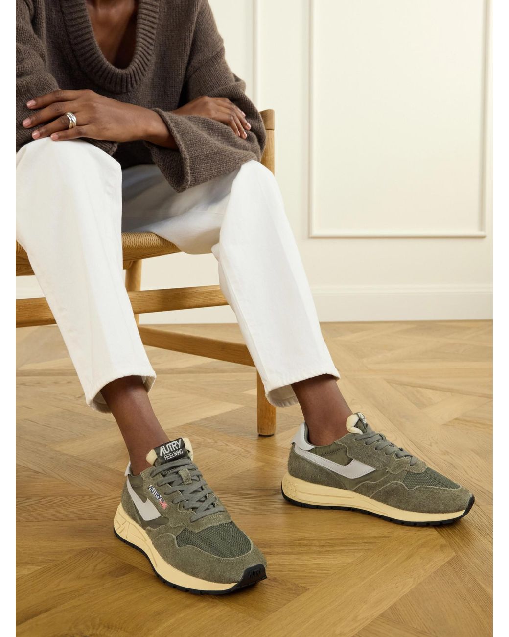 Autry Green Reelwind Low Leather And Suede-Trimmed Mesh And Shell Sneakers