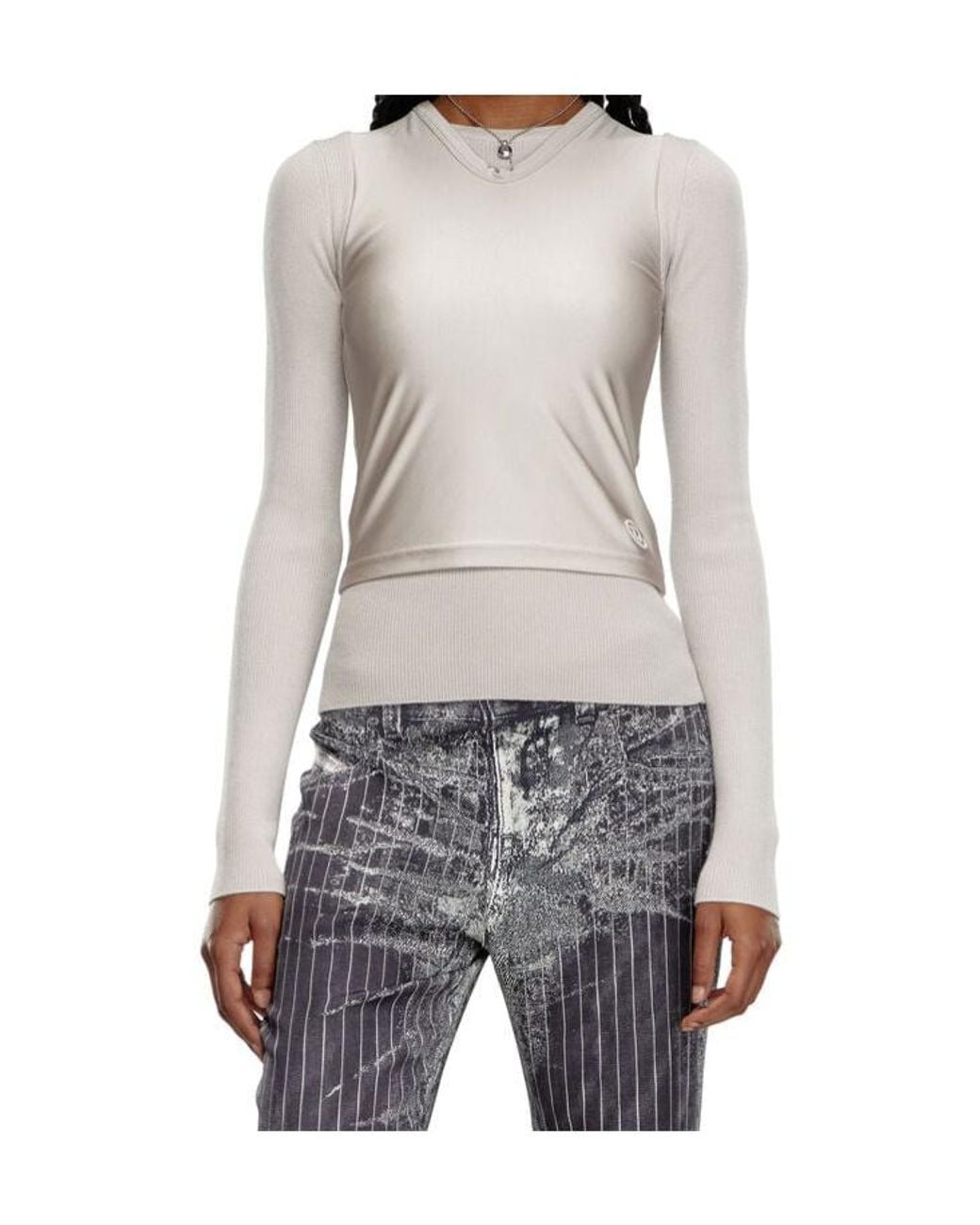 DIESEL White Layered Long-Sleeve Knit With Vest Overlay