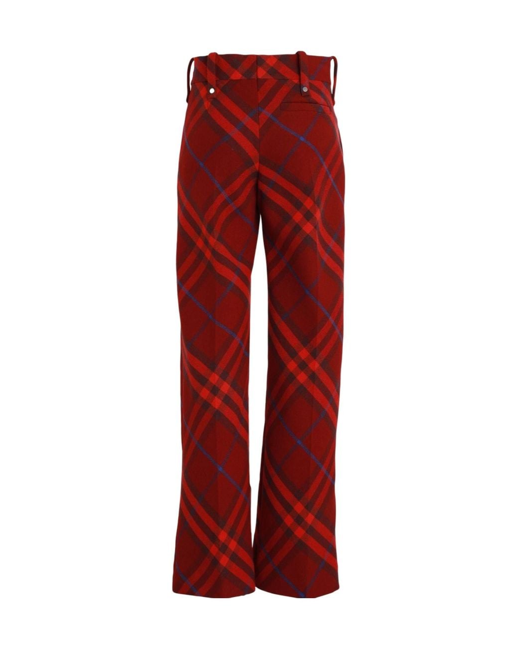 Burberry Red Plaid High-Waist Straight-Leg Pants