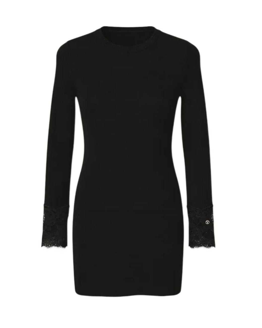 Valentino Black Lace Detailed Crewneck Dress