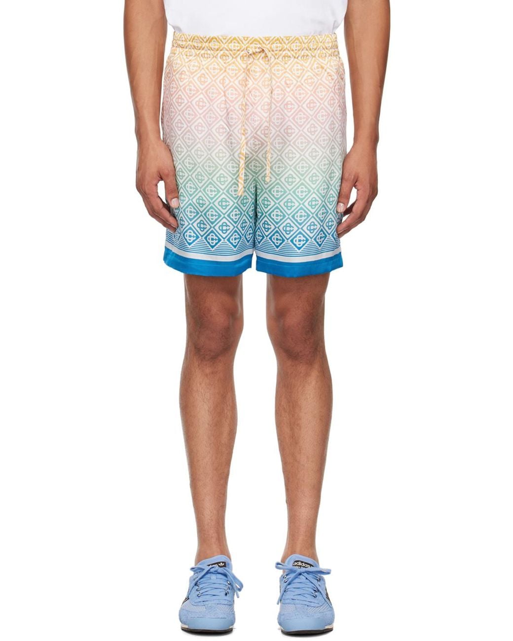 Casablanca Blue Mid-Rise Monogram-Printed Deck Shorts for men