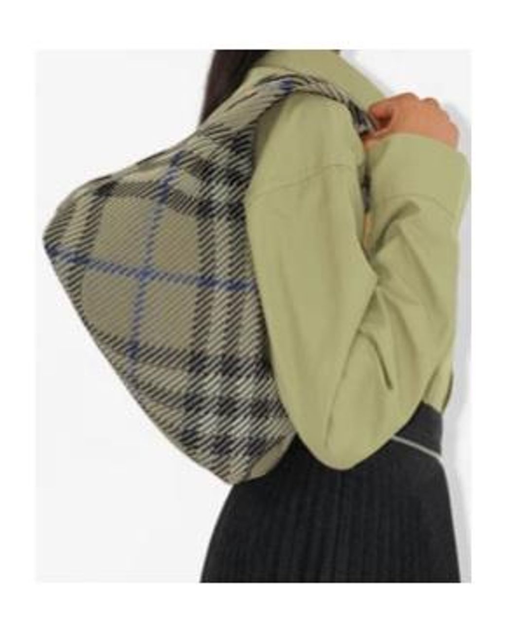 Burberry Gray Checked Zipped Medium Tote Bag