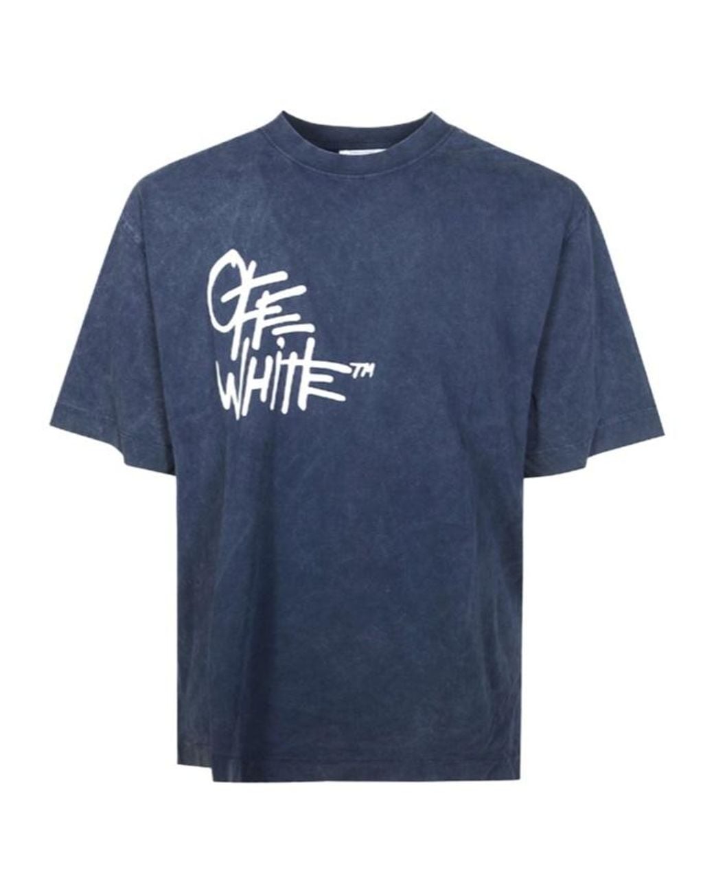 Off-White c/o Virgil Abloh Blue Graphic Printed Crewneck T-Shirt for men