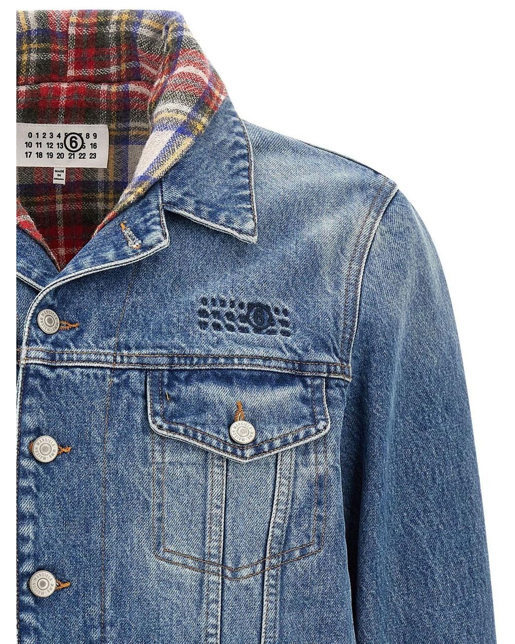 MM6 by Maison Margiela Blue Checked Collar Denim Jacket for men