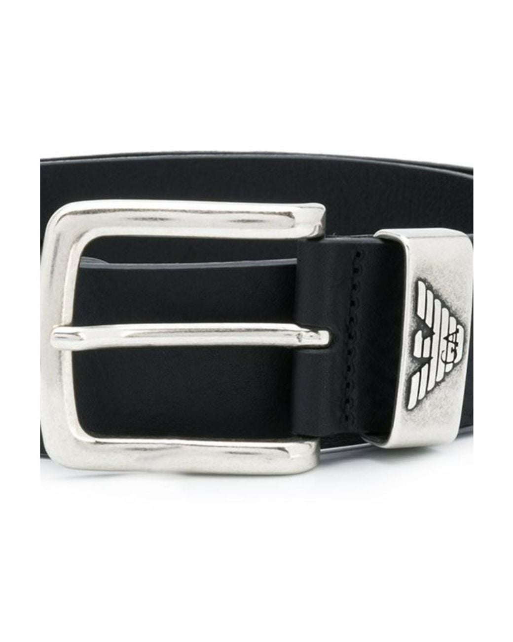 Emporio Armani Black Logo Engraved Buckle Belt for men