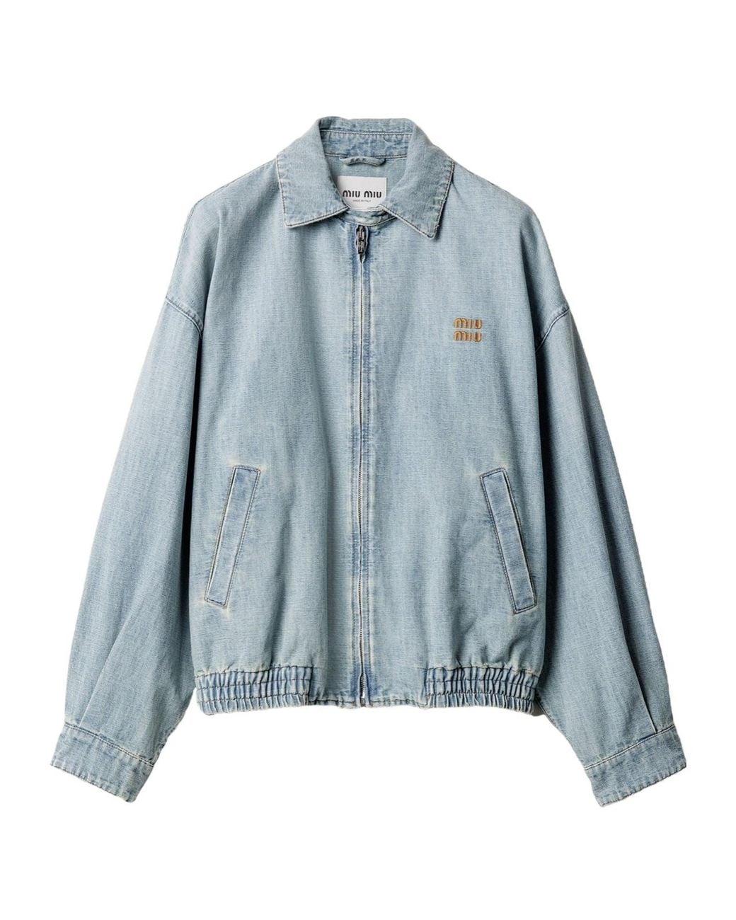 Miu Miu Blue Logo-Detailed Zipped Denim Jacket