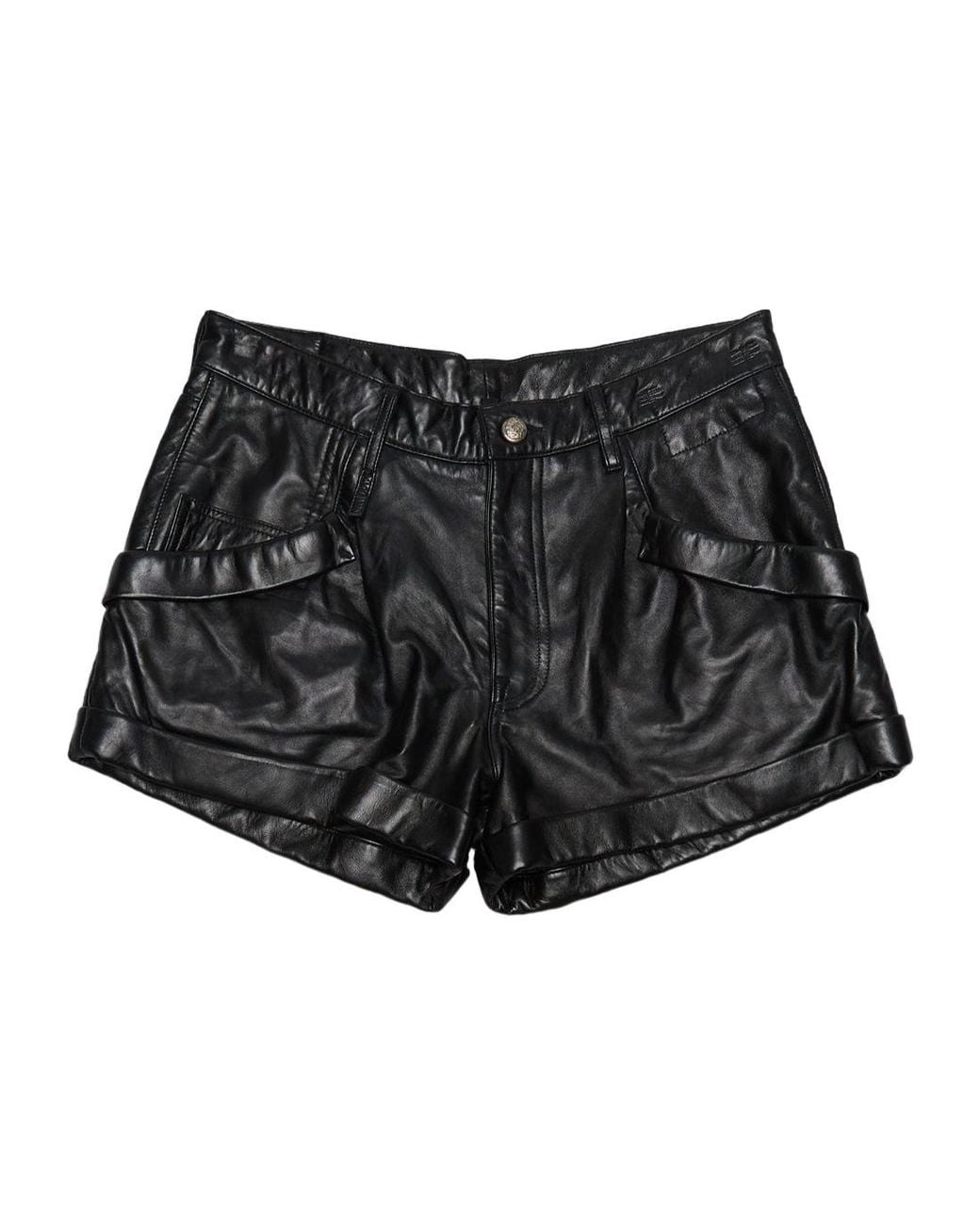 R13 Black Gathered Leather Shorts